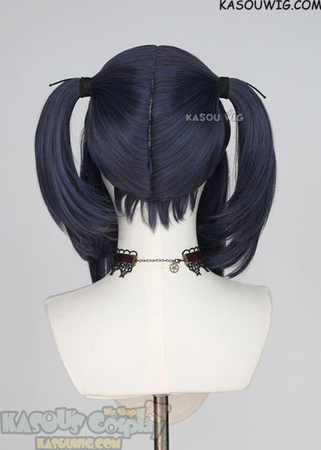 M-2/ SP03┇50CM / 19.7" Deep Blue pigtail base wig with long bangs