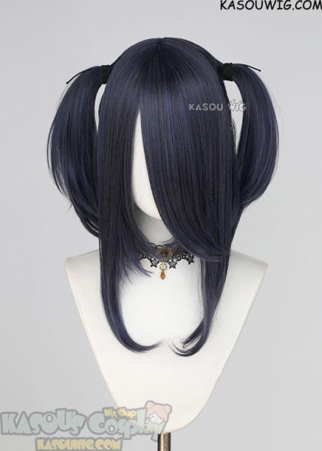 M-2/ SP03┇50CM / 19.7" Deep Blue pigtail base wig with long bangs