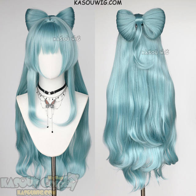 Genshin Impact Yumemizuki Mizuki 90cm long wavy wig with a large bowknot