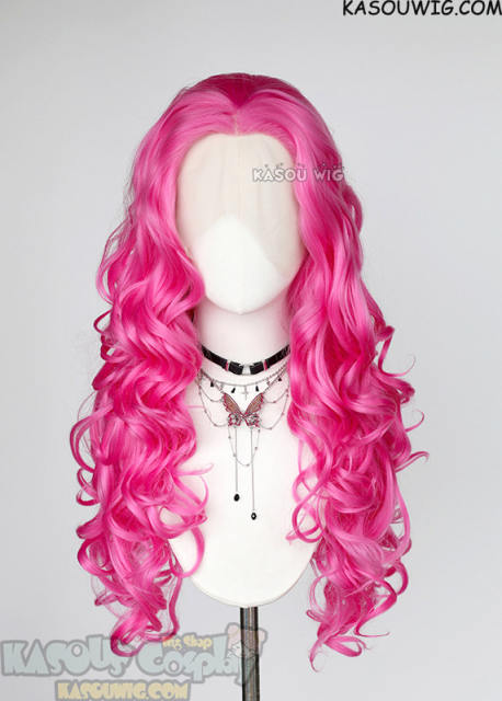 Lace Front>> Deep Pink 75cm long middle parting curly wig LFL-1/KA035