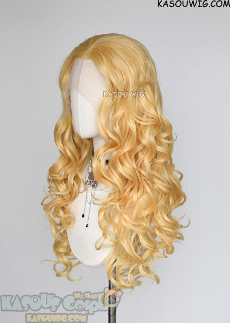 Lace Front>> Pastel Yellow 75cm long middle parting curly wig LFL-1/SP01