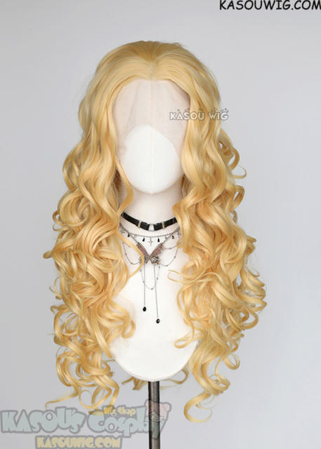 Lace Front>> Pastel Yellow 75cm long middle parting curly wig LFL-1/SP01