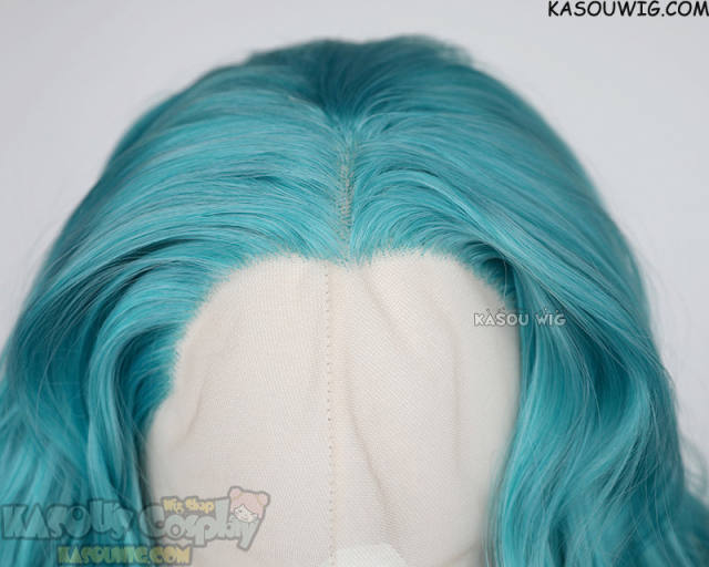Lace Front>> Teal Blue Green 75cm long middle parting curly wig LFL-1/KA059