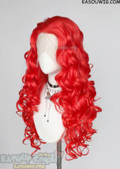 Lace Front>> Bright Red 75cm long middle parting curly wig LFL-1/KA039