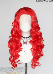 Lace Front>> Bright Red 75cm long middle parting curly wig LFL-1/KA039