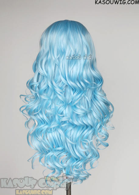 Lace Front>> Light Blue 75cm long middle parting curly wig LFL-1/KA046