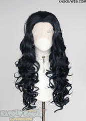 Lace Front>> Black Blue 75cm long middle parting curly wig LFL-1/KA052