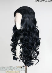 Lace Front>> Black Blue 75cm long middle parting curly wig LFL-1/KA052