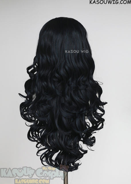 Lace Front>> Black Blue 75cm long middle parting curly wig LFL-1/KA052