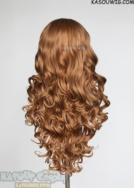 Lace Front>> Caramel Brown 75cm long middle parting curly wig LFL-1/KA023