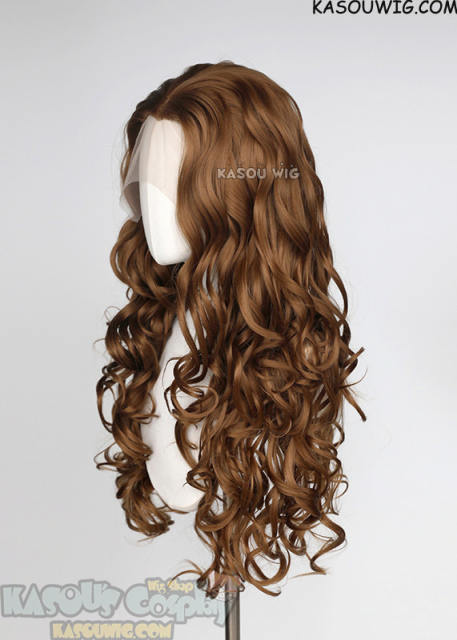 Lace Front>> Light Brown 75cm long middle parting curly wig LFL-1/KA024