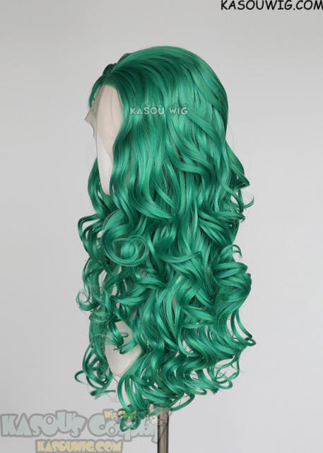 Lace Front>> Emerald Green 75cm long middle parting curly wig LFL-1/KA062