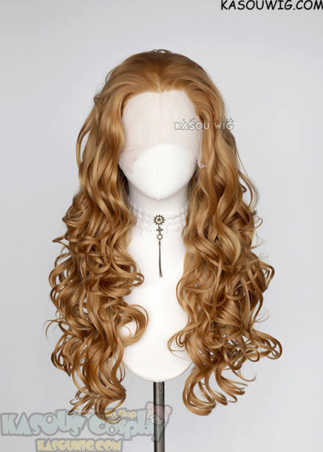 Lace Front>> Dark Ginger Orange 75cm long middle parting curly wig LFL-1/KA018