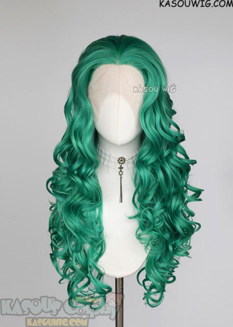 Lace Front>> Emerald Green 75cm long middle parting curly wig LFL-1/KA062