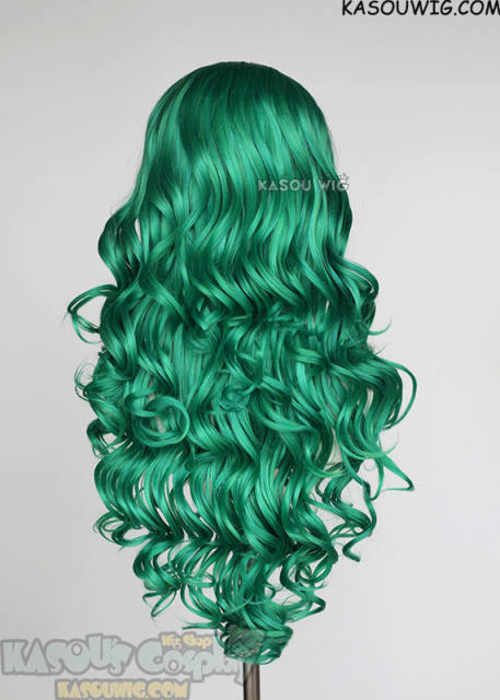 Lace Front>> Emerald Green 75cm long middle parting curly wig LFL-1/KA062