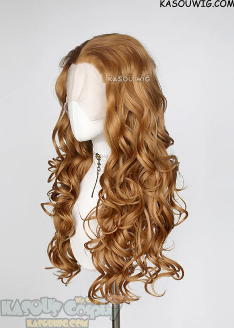 Lace Front>> Dark Ginger Orange 75cm long middle parting curly wig LFL-1/KA018