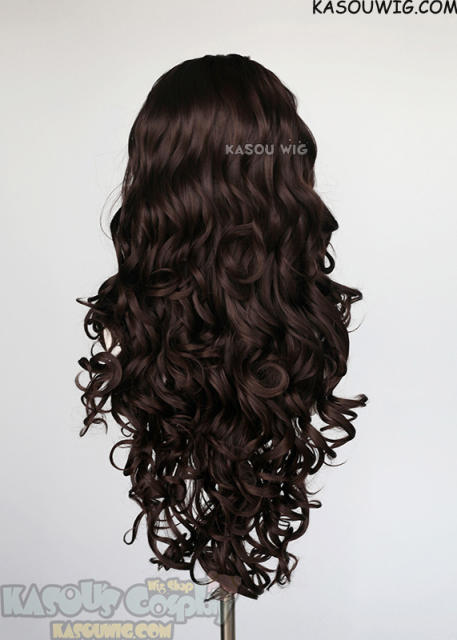 Lace Front>> Deep Brown 75cm long middle parting curly wig LFL-1/KA030