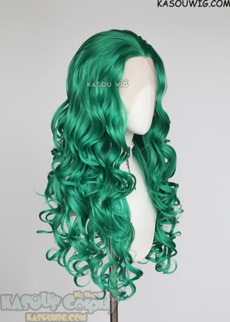 Lace Front>> Emerald Green 75cm long middle parting curly wig LFL-1/KA062