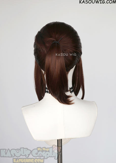 S-3 / KA027 Coffee Brown ponytail base wig with long bangs.