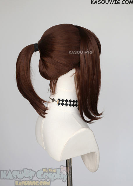 S-3 / KA027 Coffee Brown ponytail base wig with long bangs.