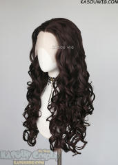 Lace Front>> Deep Brown 75cm long middle parting curly wig LFL-1/KA030