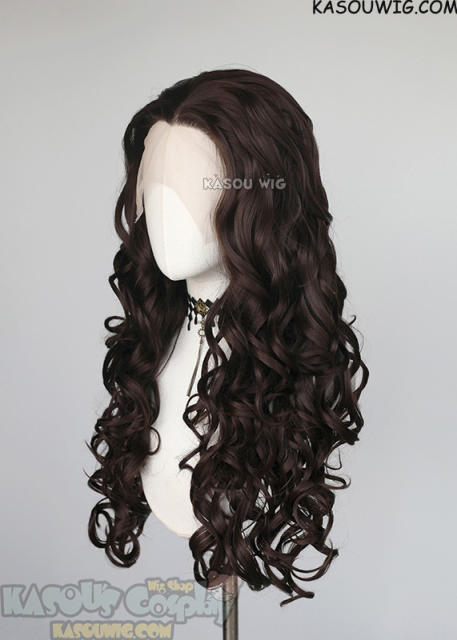Lace Front>> Deep Brown 75cm long middle parting curly wig LFL-1/KA030