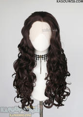 Lace Front>> Deep Brown 75cm long middle parting curly wig LFL-1/KA030