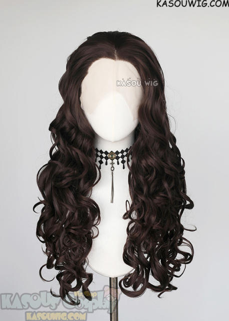 Lace Front>> Deep Brown 75cm long middle parting curly wig LFL-1/KA030