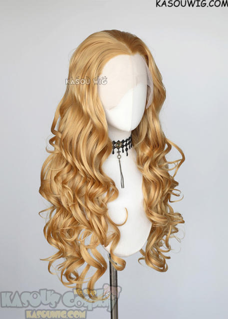 Lace Front>> Golden Blonde 75cm long middle parting curly wig LFL-1/KA012