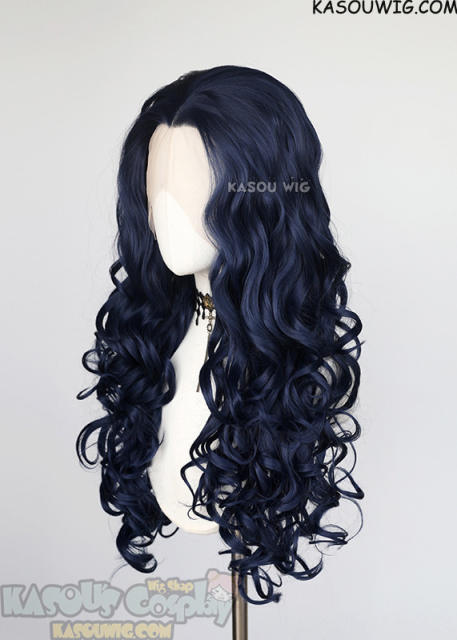 Lace Front>> Dark Blue 75cm long middle parting curly wig LFL-1/SP10