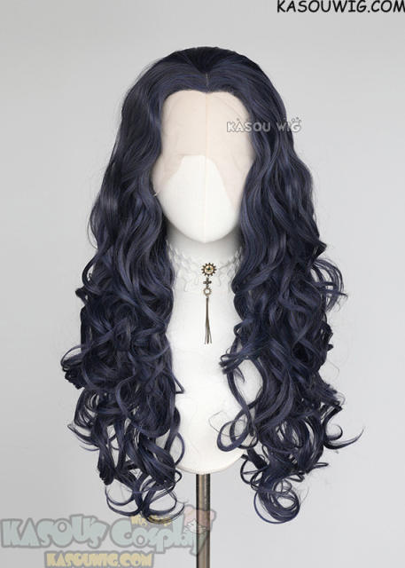 Lace Front>> Deep Blue 75cm long middle parting curly wig LFL-1/SP03