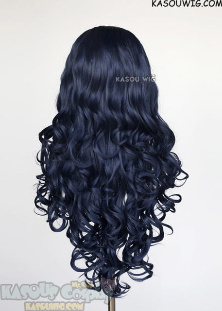 Lace Front>> Dark Blue 75cm long middle parting curly wig LFL-1/SP10