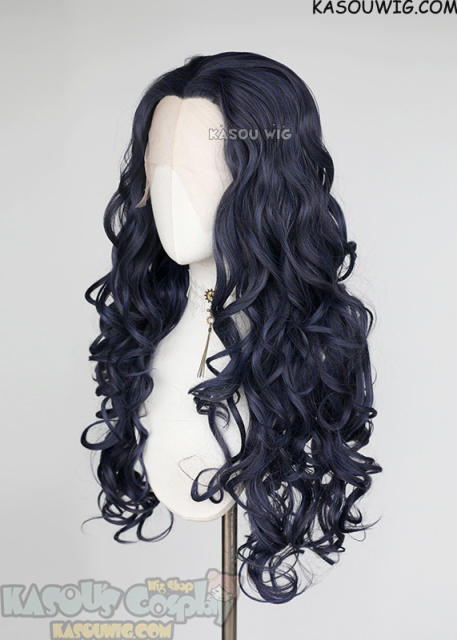Lace Front>> Deep Blue 75cm long middle parting curly wig LFL-1/SP03