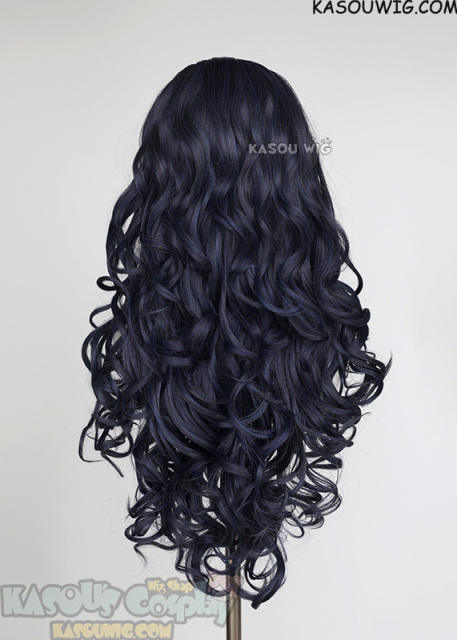 Lace Front>> Deep Blue 75cm long middle parting curly wig LFL-1/SP03
