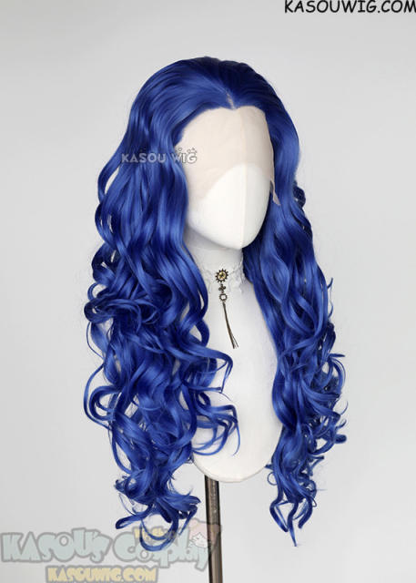 Lace Front>> Royal Blue 75cm long middle parting curly wig LFL-1/KA050