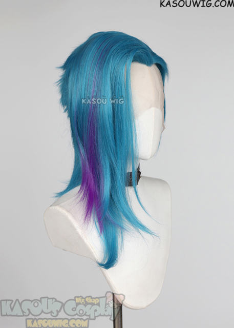 Lace Front >>> Arcane S2 Jinx short blue wig with purple streaks