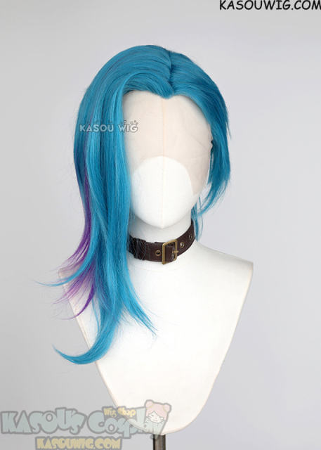 Lace Front >>> Arcane S2 Jinx short blue wig with purple streaks