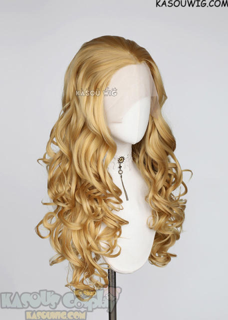 Lace Front>> Honey Butter Blonde 75cm long middle parting curly wig LFL-1/KA011