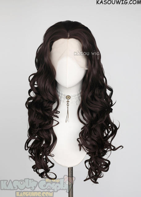 Lace Front>> Deepest Brown 75cm long middle parting curly wig LFL-1/KA031