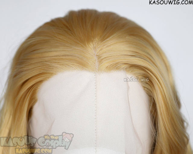 Lace Front>> Honey Butter Blonde 75cm long middle parting curly wig LFL-1/KA011
