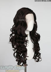 Lace Front>> Deepest Brown 75cm long middle parting curly wig LFL-1/KA031