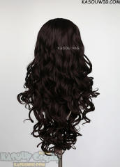 Lace Front>> Deepest Brown 75cm long middle parting curly wig LFL-1/KA031