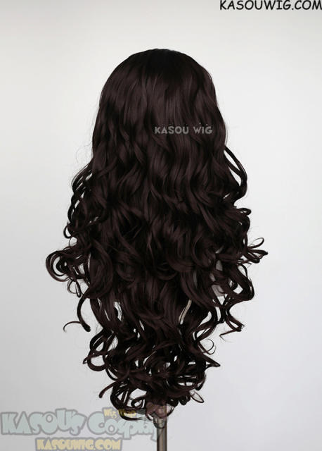 Lace Front>> Deepest Brown 75cm long middle parting curly wig LFL-1/KA031