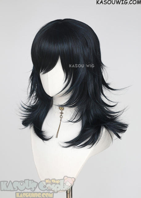 M-3 KA052 Black Blue 52cm long layered choppy wig