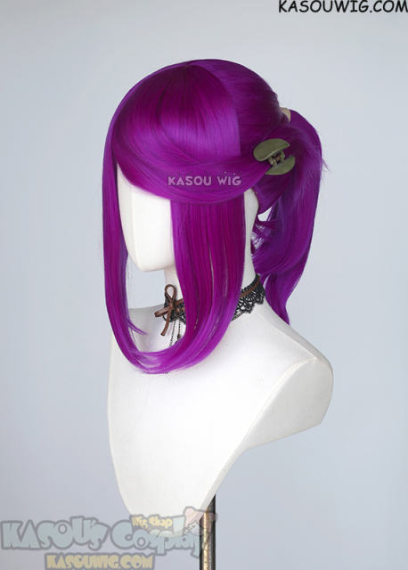 S-3 / KA053 Red Violet Purple ponytail base wig with long bangs.