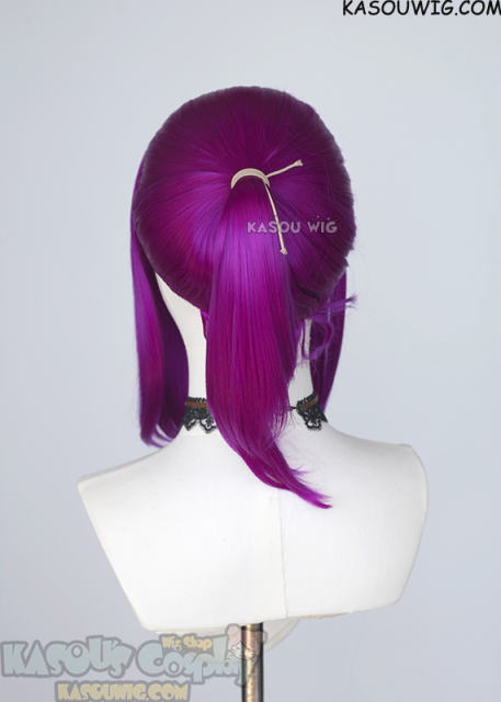 S-3 / KA053 Red Violet Purple ponytail base wig with long bangs.