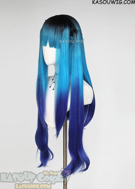 The Hundred Line-Last Defense Academy Darumi Amemiya pigtails black blue ombre 3-tone straight wig