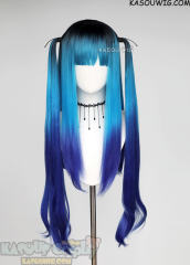The Hundred Line-Last Defense Academy Darumi Amemiya pigtails black blue ombre 3-tone straight wig