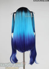 The Hundred Line-Last Defense Academy Darumi Amemiya pigtails black blue ombre 3-tone straight wig
