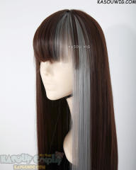 100cm / 39.5" Ever After High Cerise Hood long straight dark brown with silver highlight wig